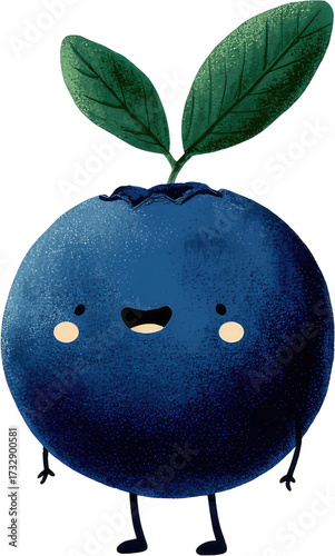 Cute blueberry character with leaves and tiny legs, ready to go.