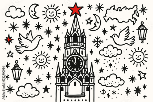 Astronomy and peace outline icon set. night sky and dove symbols in line style.