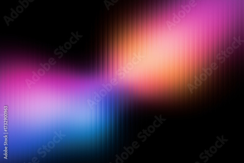 Vibrant abstract background with colorful glowing light leaks through vertical fluted glass strips texture. Modern futuristic design concept for presentation, wallpaper or backdrop.