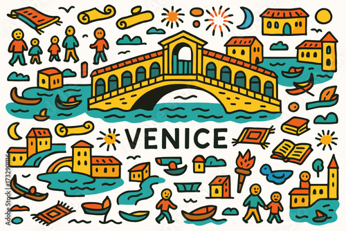 Venice, italy outline icon set. city landmarks, travel symbols, and culture icons