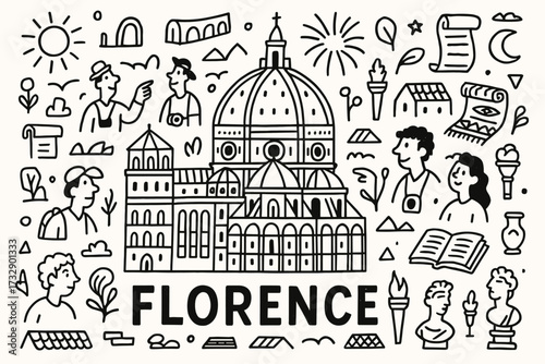Florence line icon set. italian landmarks and culture outlined collection