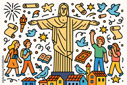 Travel, landmark line icon set. brazil, rio de janeiro, landmarks, line art collection
