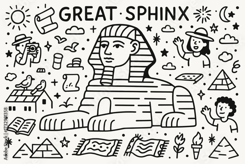 Ancient egypt outline icon set. sphinx, pyramid, and pharaoh symbols collection.