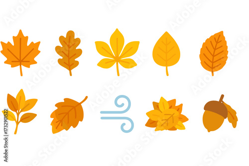 Fall, autumn season outline icon set. leaves, wind, nature outline icons collection