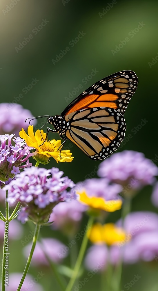 Naklejka premium Monarch Butterfly on Purple Flowers.