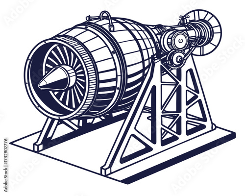 Jet Engine Test Rig Vector Illustration | Aerospace Propulsion Testing Equipment Icon