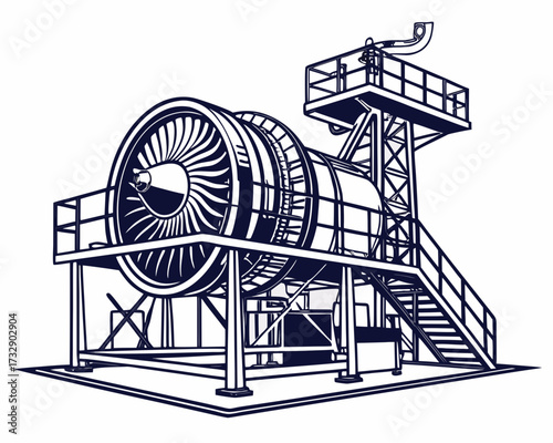 Jet Engine Test Rig Vector Illustration | Aerospace Propulsion Testing Equipment Icon