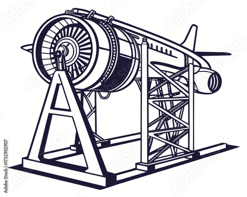 Jet Engine Test Rig Vector Illustration | Aerospace Propulsion Testing Equipment Icon