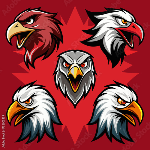 Vector illustration of a set of amazing eagle head
