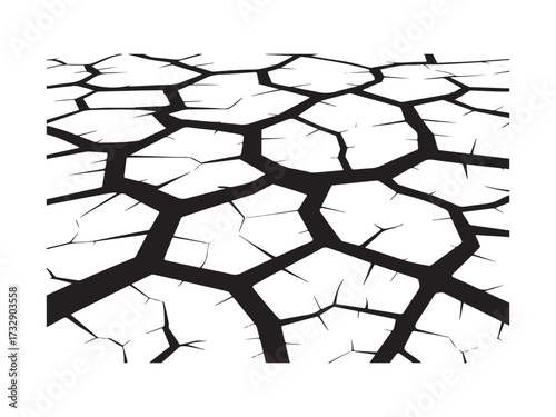 Cracked earth texture silhouette vector isolated on white background.