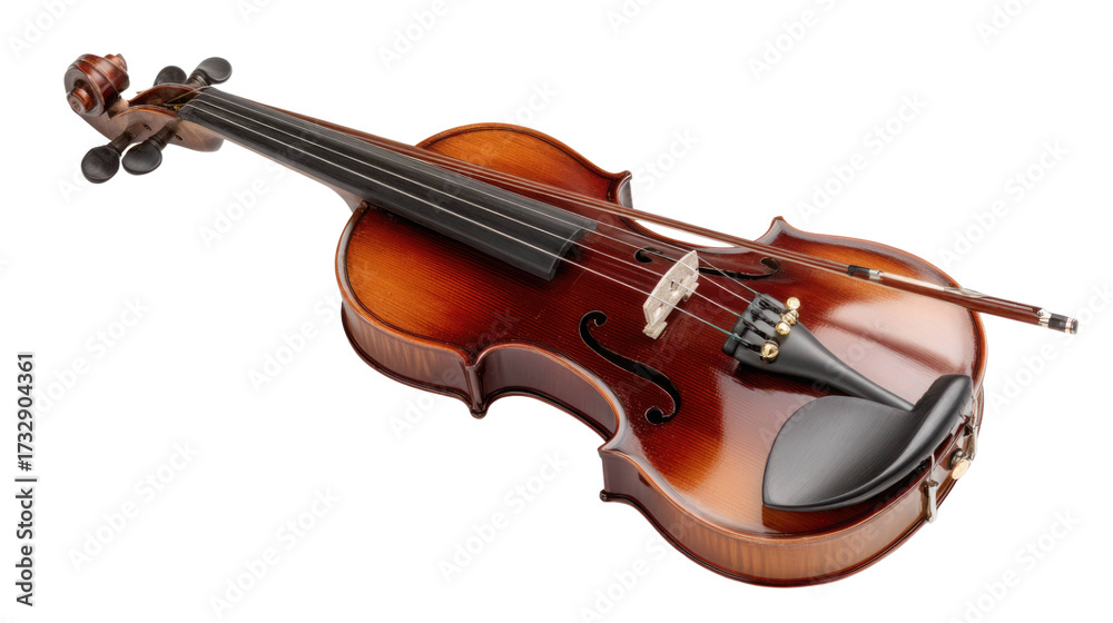 Fototapeta premium Classic Wooden Violin with Bow – String Musical Instrument Isolated on Transparent Background for Music and Art Design