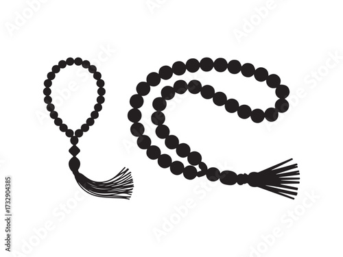 Black prayer beads with tassels vector isolated on white background