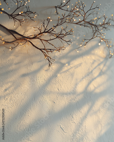 Cozy Illuminated Branches Casting Soft Shadows on Textured Wall