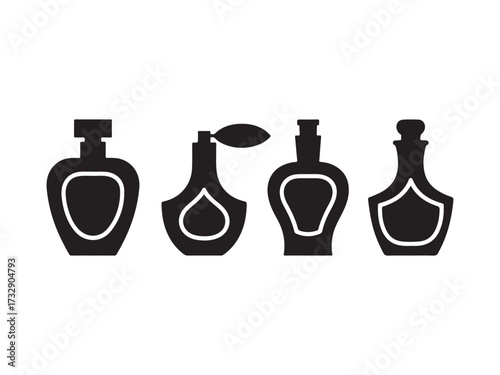 Collection of perfume bottles silhouette vector isolated on white background