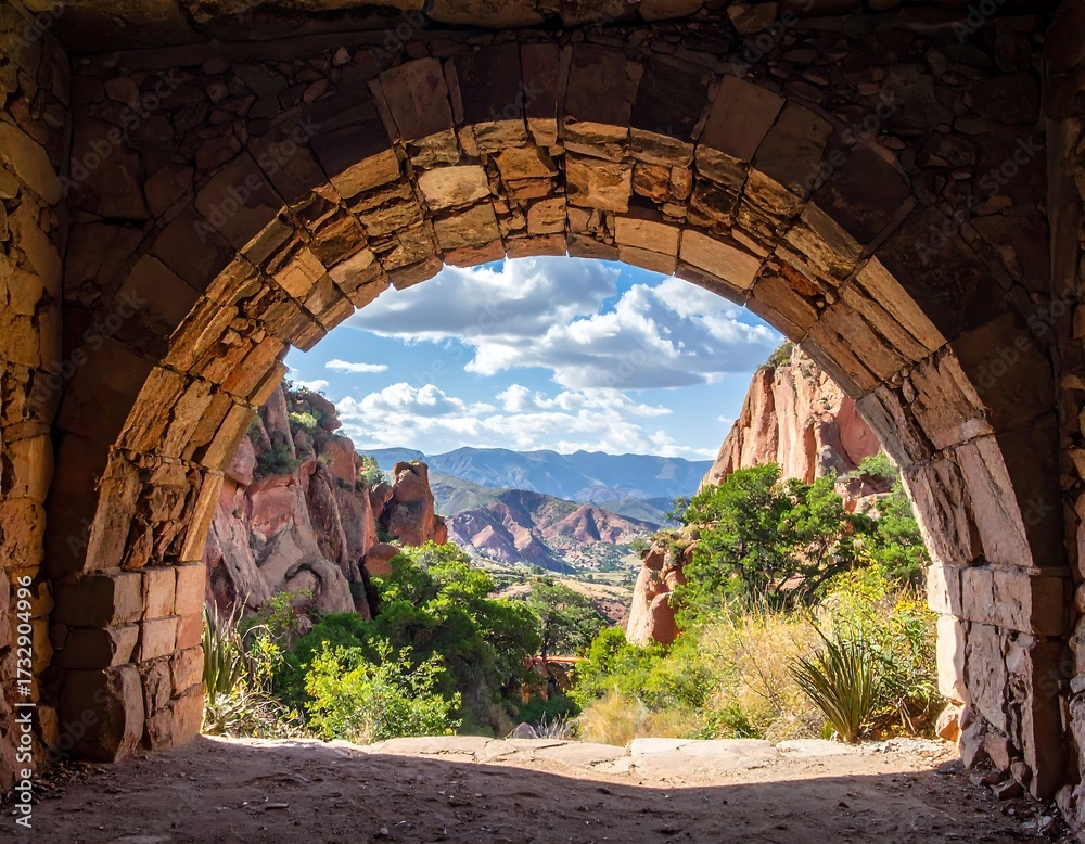 Obraz premium Stone archway reveals a vista