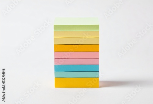 Stacked Notes of Inspiration: A vibrant tower of assorted sticky notes stands ready, each hue a spark of creativity, ideas, and the promise of productivity. Ai generated image