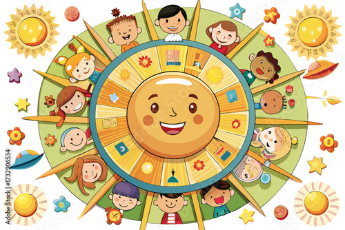 Glue a large circle in the middle of the cardboard (sun face).
Children each make a ray of the sun (yellow/orange strip) and write their name or a positive sentence on it.
Finally, you have a big, col