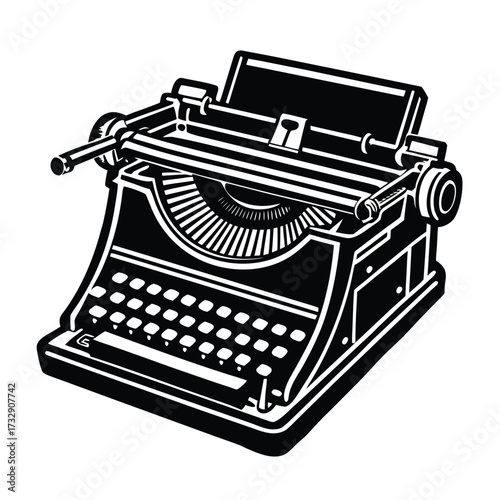 Antique typing machine black ink illustration typewriter