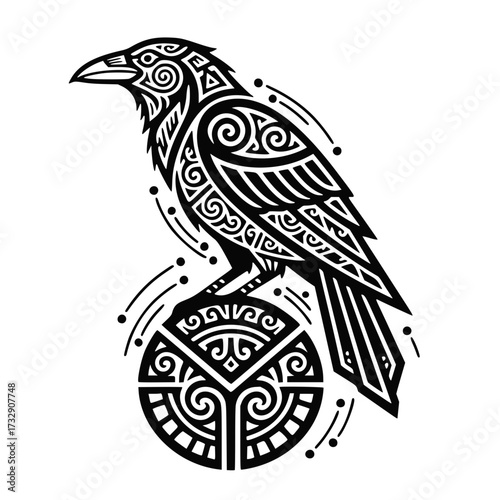 Raven tattoo vector, black and white design, for tattoo or t-shirt print design