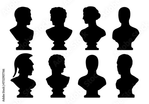 Ancient bust silhouettes set in classic black and white theme for artistic design