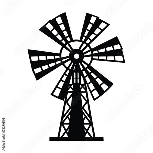 Black windmill silhouette white blades