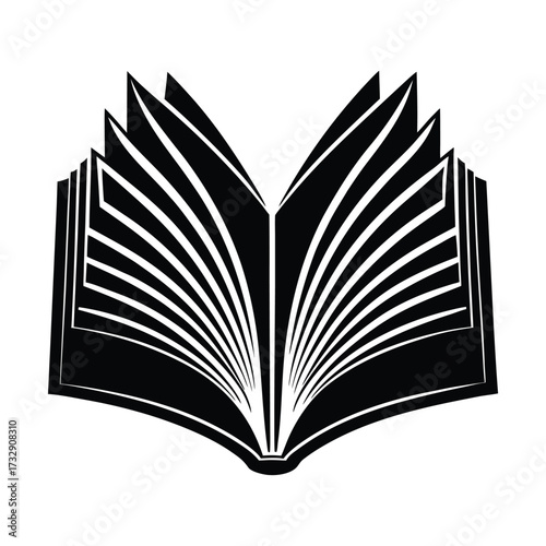 Open book silhouette with fanned pages black