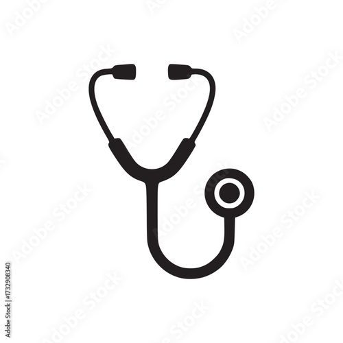Illustration of a black stethoscope, a symbol of healthcare, medicine, and medical professionals, representing diagnosis, treatment, and the importance of health and wellbeing