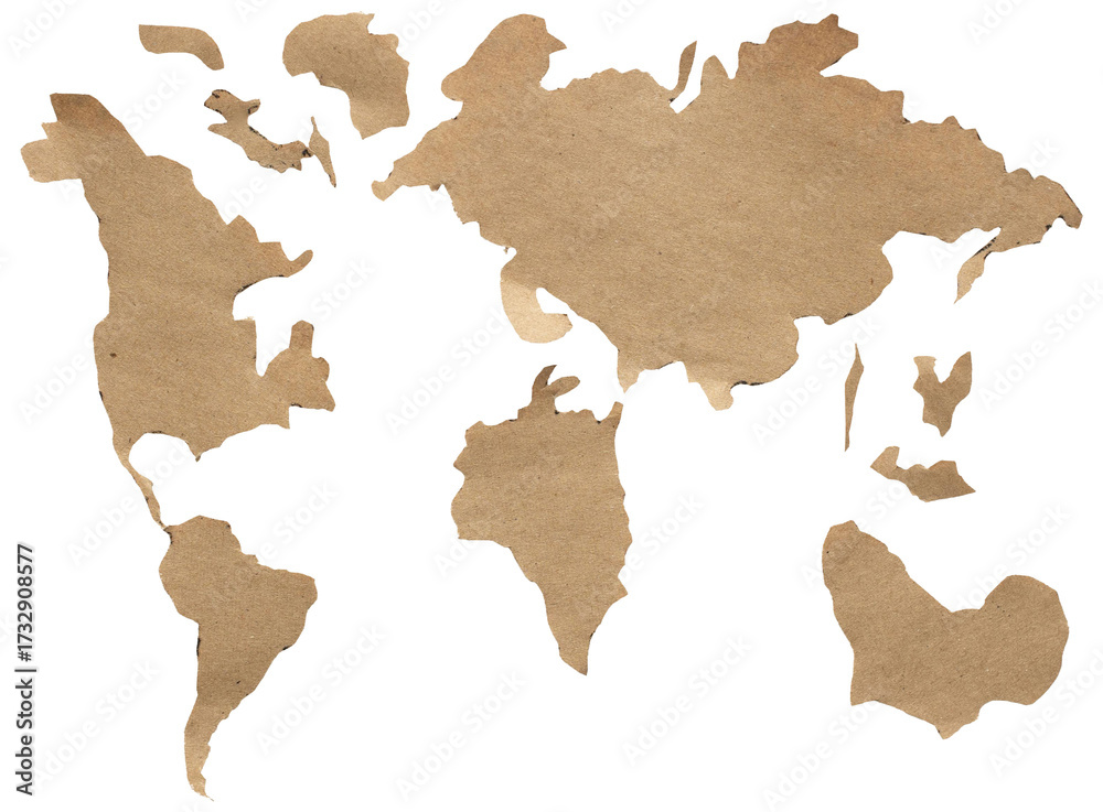 Obraz premium Paper Cutout World Map Isolated on transparent background - Global Travel and Geography.