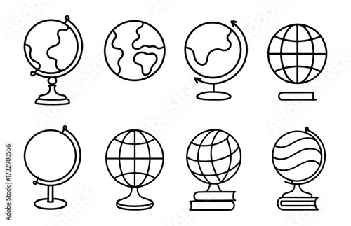 Set of outline globe icons for geography and education designs
