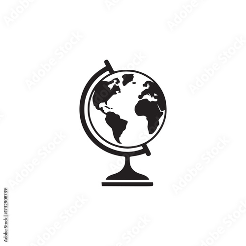 Vector art of a simple black globe icon, representing geography, world exploration, and global connectivity for educational materials, presentations, and travelrelated content, symbolizing global awar