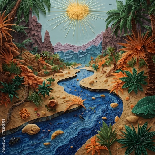 tropical beach with palm trees and sea