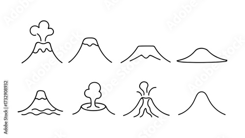 Set of minimalist volcano icons in linear style