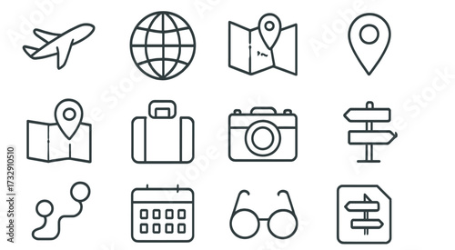 Travel icons for planning adventures around the world with resources for navigation and exploration