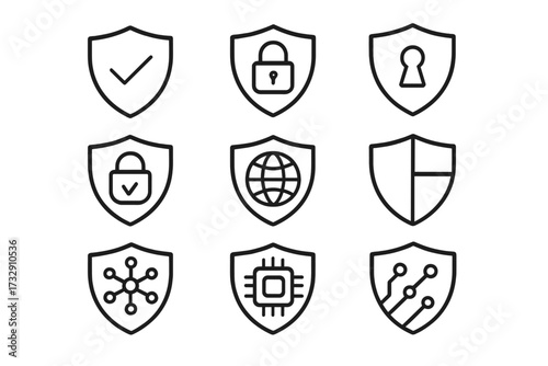 Collection of security symbols representing safety and protection in digital environments