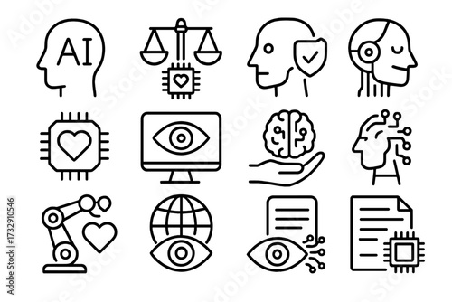 Conceptual representation of artificial intelligence, ethics, and technology in modern society