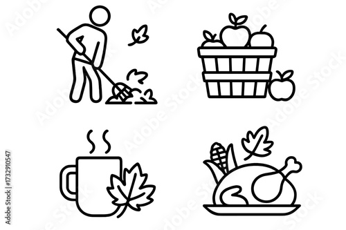 Harvest season activities in autumn with outdoor chores, warm drinks, and festive meals