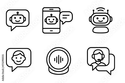 Various chatbot icons representing digital communication and customer support interfaces in a modern design