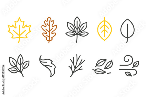 Nature, autumn neon icon set. glowing leaves, seasonal symbols outline collection