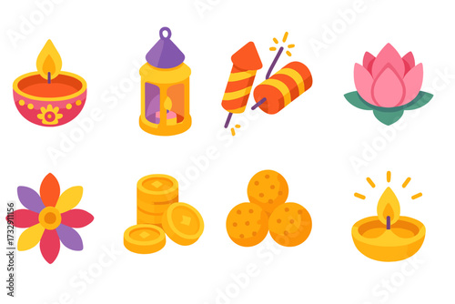 Diwali festival 3d icon set. celebratory and traditional symbols collection