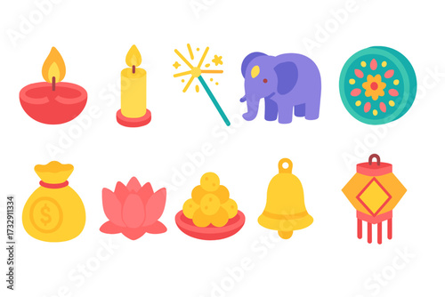 Diwali festival neon icon set. celebration, light, festive, glowing icons collection.
