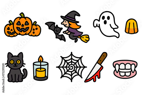 Halloween, spooky flat icon set. trick or treat party icons flat collection