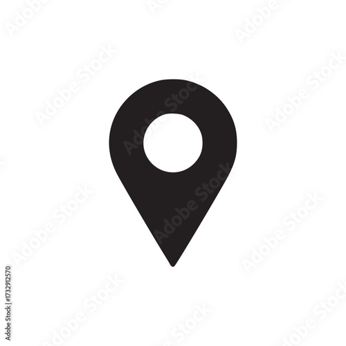 Vector art of black location pin icon, symbolizing geographic location and navigation, perfect for mapping applications, travel guides, and locationbased services, conveying precision and simplicity