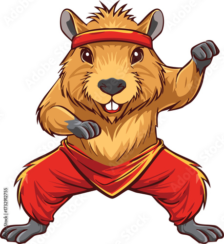 Karate Kid Mascot: The Fierce Marmot in Fighting Stance