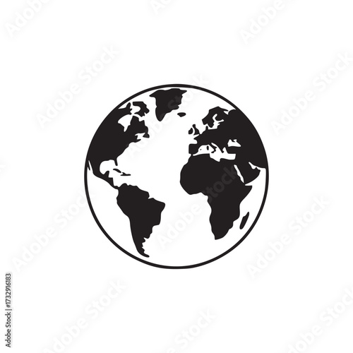 Vector art of black and white illustration of a globe, ideal for representing global themes, international relations, geography, or environmental concepts in a clean and minimalist style