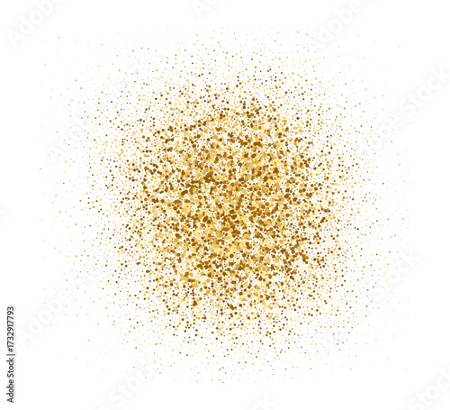 Gold glitter particle dust explosion. Abstract dynamic dot spark liquid flow. Gold dust scattering with shimmer particles. Flying particles, vector element for holiday design, Christmas background