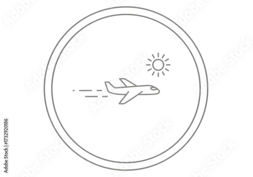 Minimal icon of a plane in sky with sun — no background, no shadow PNG
