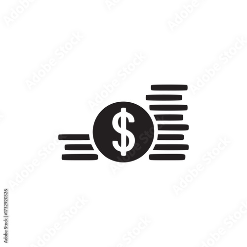 Vector art of a simple black stack of coins this minimalist design captures the essence of money with its round shape and dollar sign, perfect for financial and economic themes