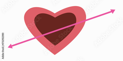 Stylized Heart Icon in Shades of Pink and Red-Brown, Transfixed by a Vibrant Pink Arrow, Symbolizing Love, Emotion, and Romantic Impact.