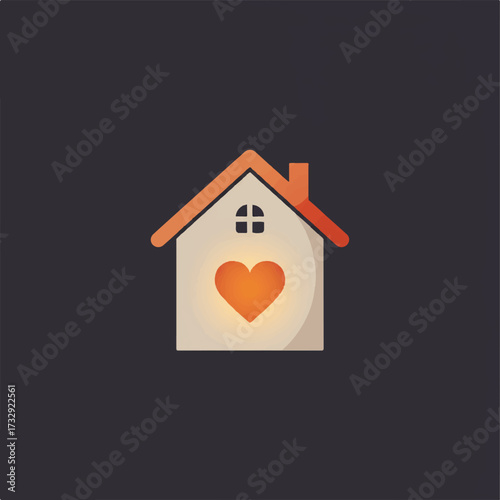 A stylized house with an orange heart glowing inside