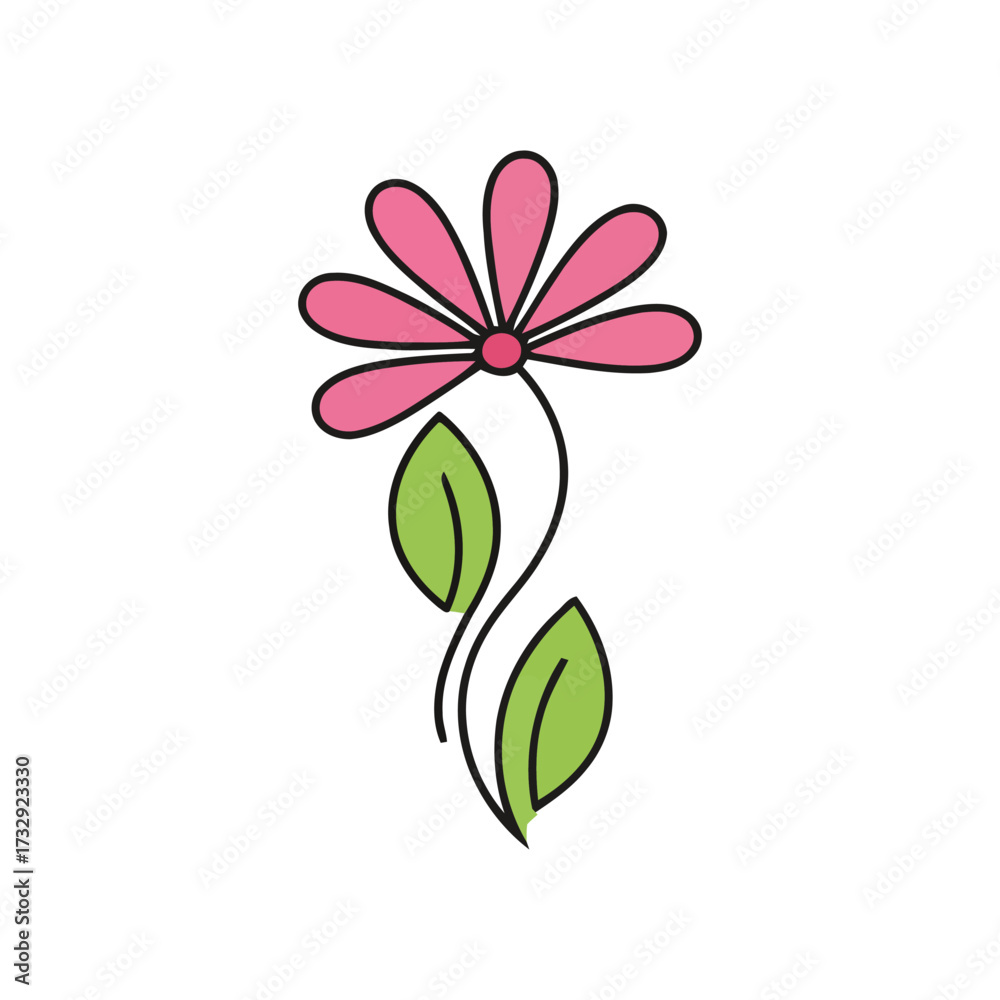 Obraz premium Simple Pink Flower Outline Vector Illustration with Long Stem for Minimalist Decoration and Branding Logo